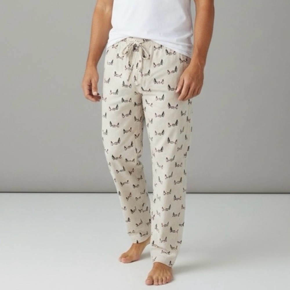 NWT Garnet Hill Beige Cream Flannel Golf Holiday 100% Pima Cotton Pajama Pants M